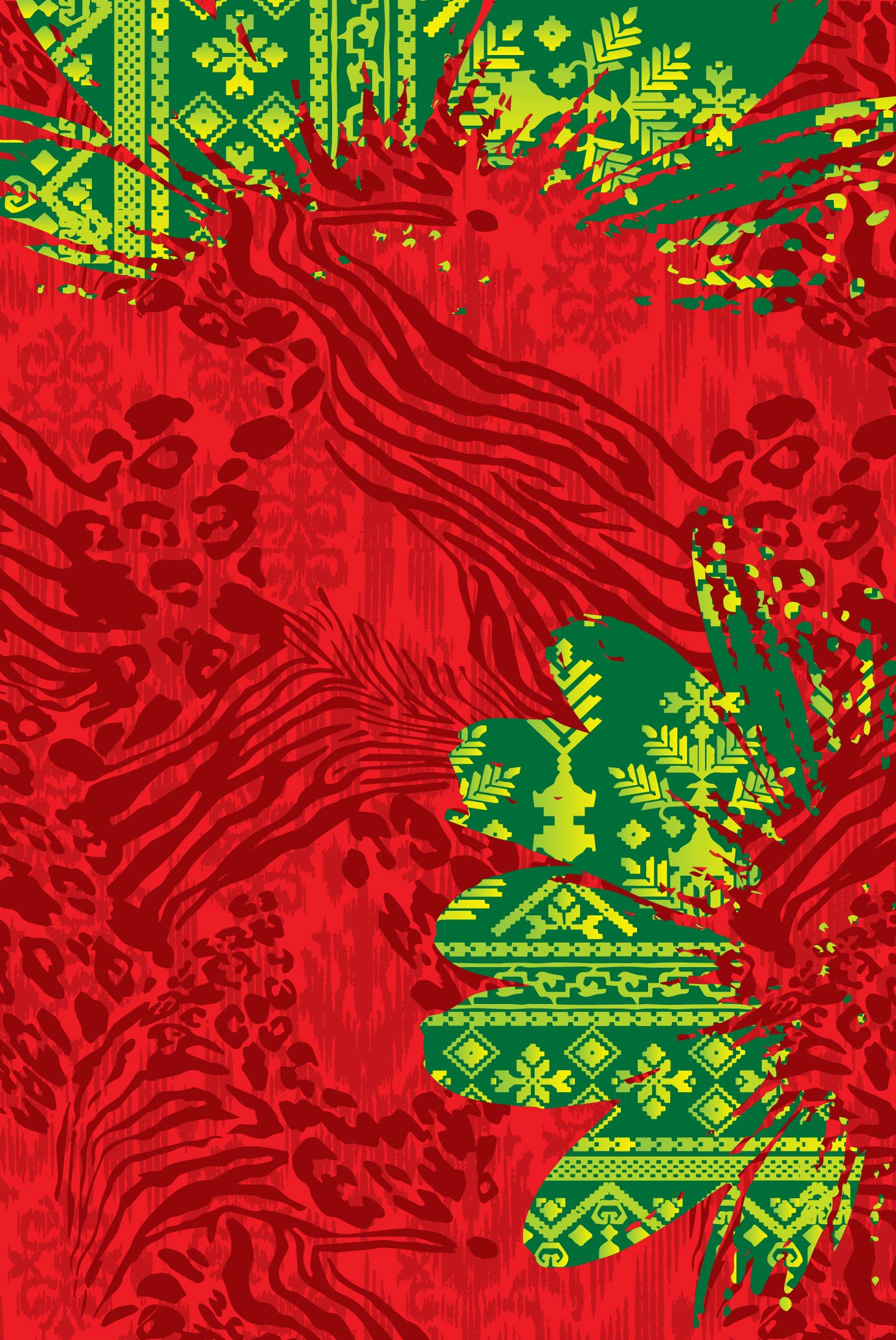 Premium Red Green Cultural Pattern Jersey - Leopard Zebra Mix