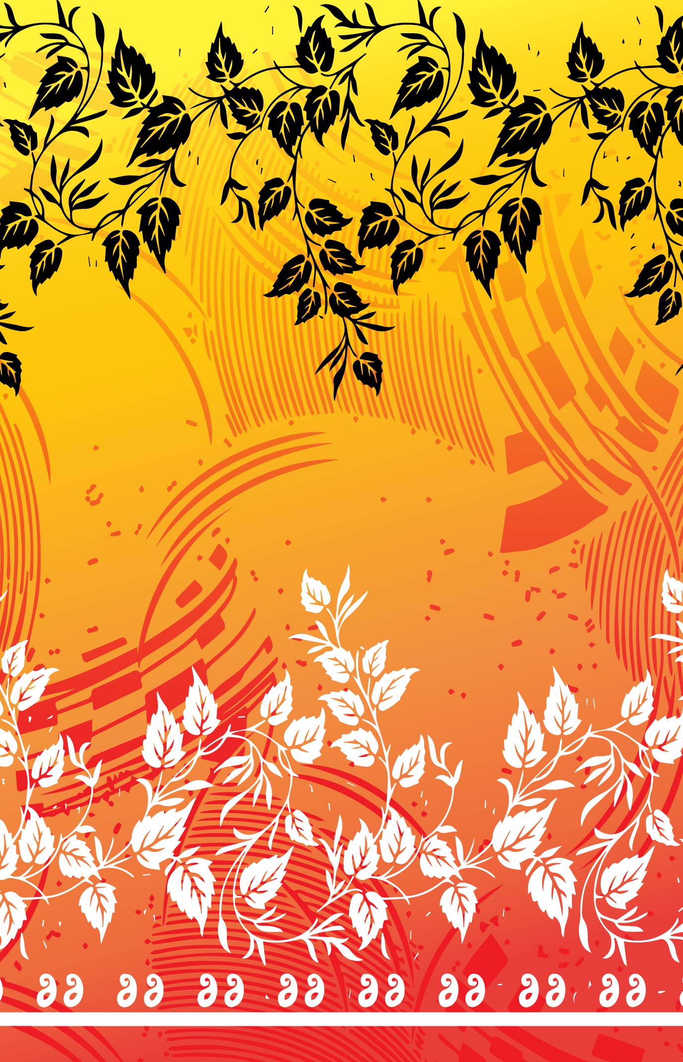 Yellow Orange Floral Border Pattern with Leaf Design SK-185
